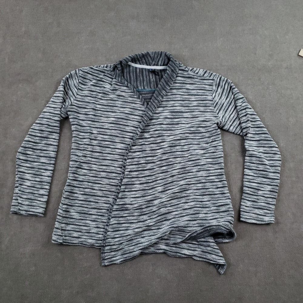 Kuhl Open Sweater Cardigan Womens Large Gray Black Striped Wrap Knit‎ Casual